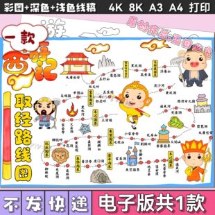 西游记手抄报模板取经路线图手抄报模板电子版九九八十一难线稿
