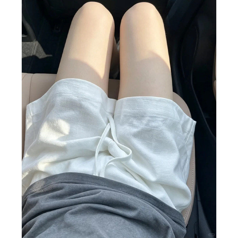 夏季白色高腰A字棉麻五分短裤