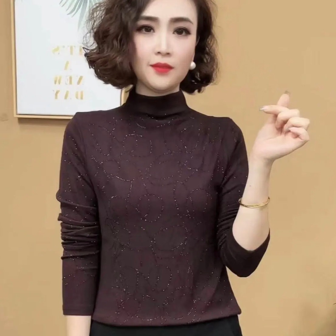 春秋新款半高领显瘦长袖打底衫