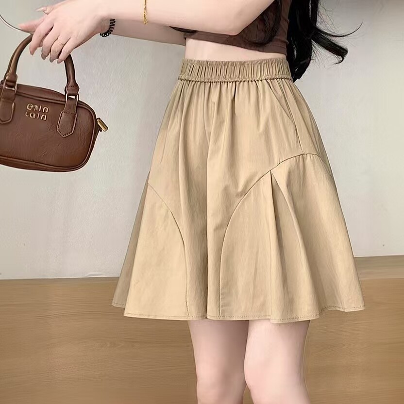 冰丝皱麻五分阔腿松紧腰女裤裙