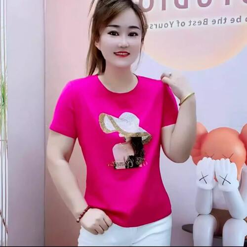 夏季重工烫钻显瘦减龄短袖T恤