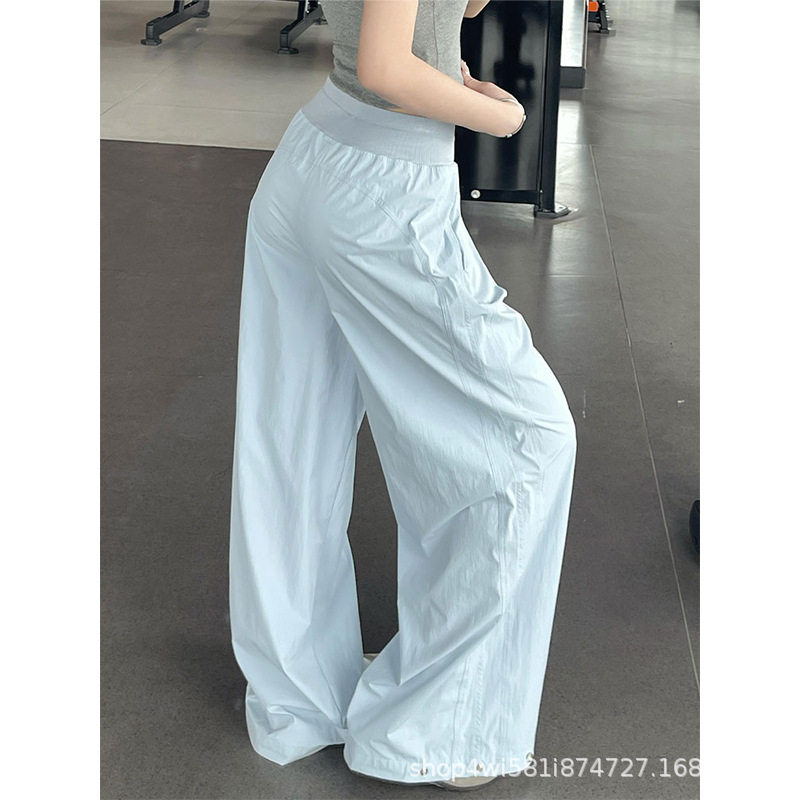 夏季冰丝高腰直筒阔腿运动裤女