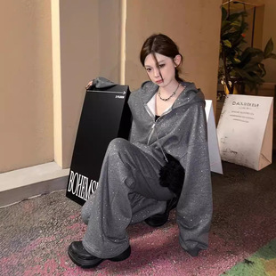 韩系炸街高级感运动套装女秋季休闲宽松开衫卫衣卫裤小个子两件套
