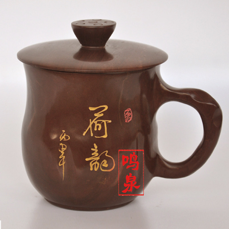 鸣泉石杯木鱼石杯子木鱼石水杯茶杯办公把手杯子木鱼石茶具茶壶