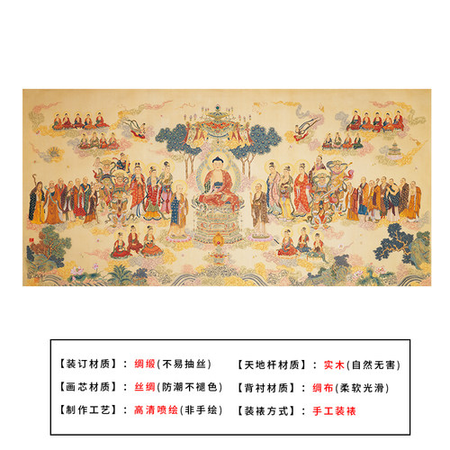 佛祖说法图如来佛像释迦牟尼丝绸装饰画佛家众佛菩萨复古卷轴挂画