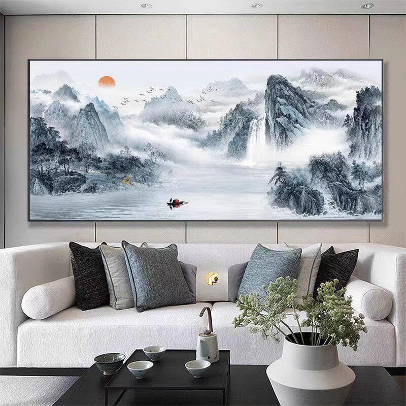新中式客厅装饰画办公室风景画国画山水画挂画墙画沙发背景墙壁画