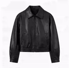Left Black Small Size Jacket with Gold Zipper and Black Leather Details 44120722