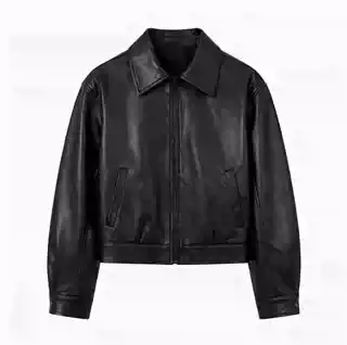 Left Black Small Size Jacket with Gold Zipper and Black Leather Details 44120722