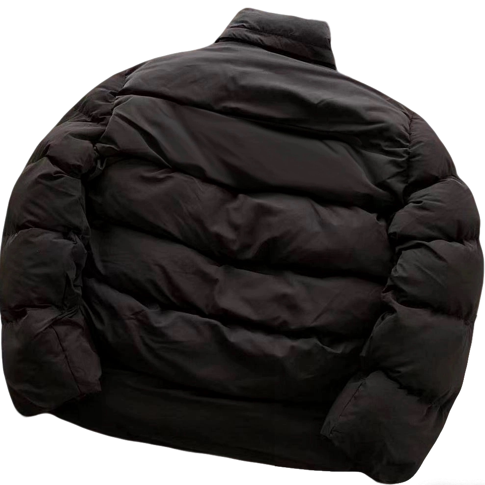 thumbnail for Left Side Print: Three White Vertical Lines on the Chin Area, Two White Vertical Lines on the Arms, Horizontal Stripes, Black Stand-Up Collar Cotton Jacket 88012202