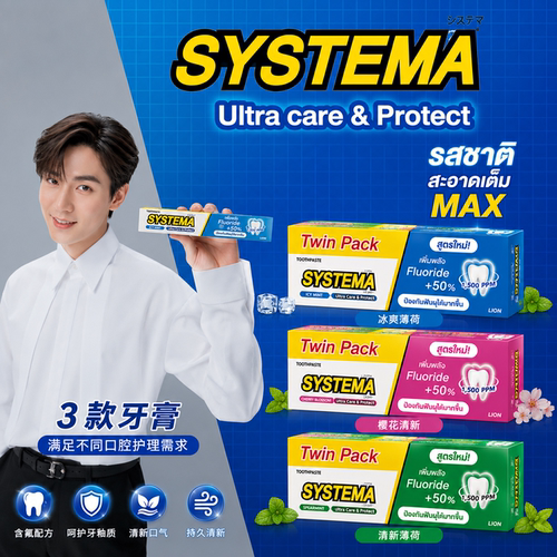 泰国原装进口LION狮王SYSTEMA牙膏超能护理冰薄荷护齿防蛀除口臭