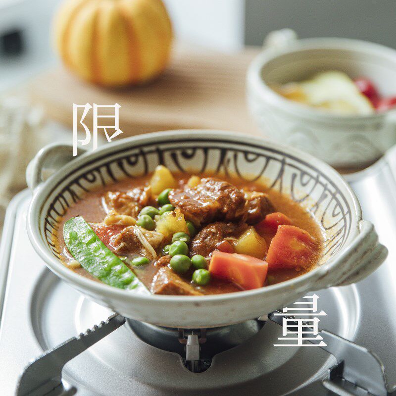 手工作家款,直火限定。日本制万古烧粗陶餐具烤盘汤盘干锅盘烤碗