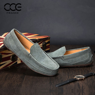 CCE英伦风反绒皮豆豆鞋男真皮透气一脚蹬休闲乐福鞋2382