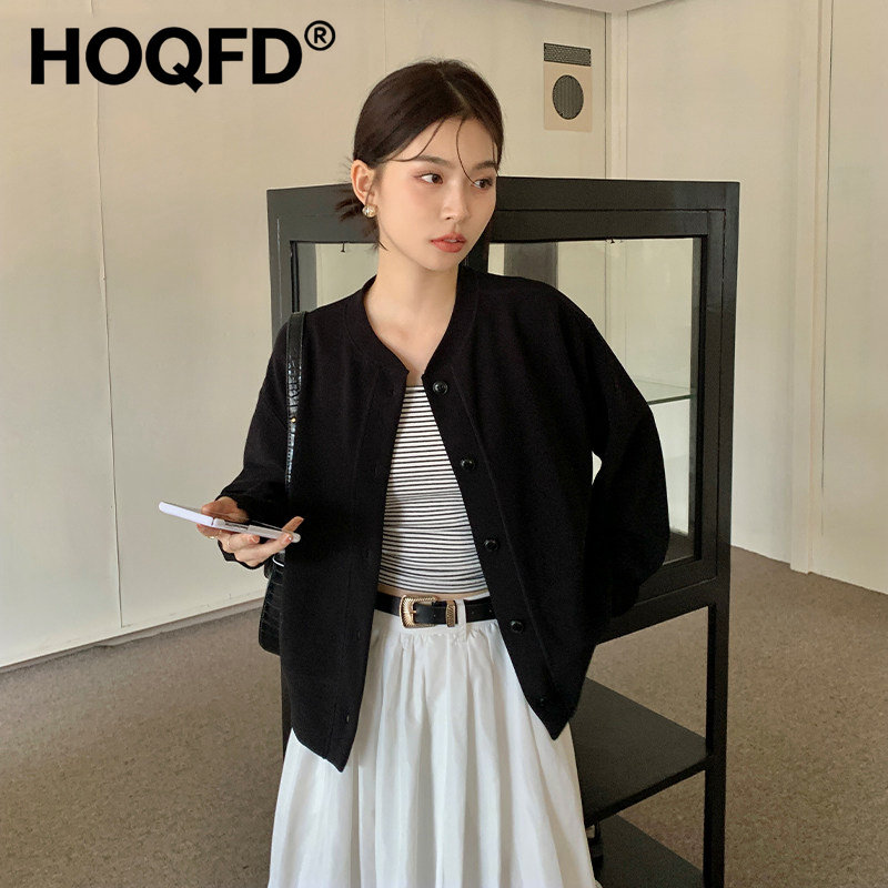 黑色圆领棒球服卫衣外套女士秋季