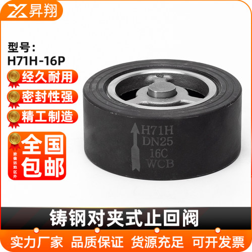 碳钢对夹式止回阀H71H-16P弹簧式加厚单向止逆阀门DN25 50 100