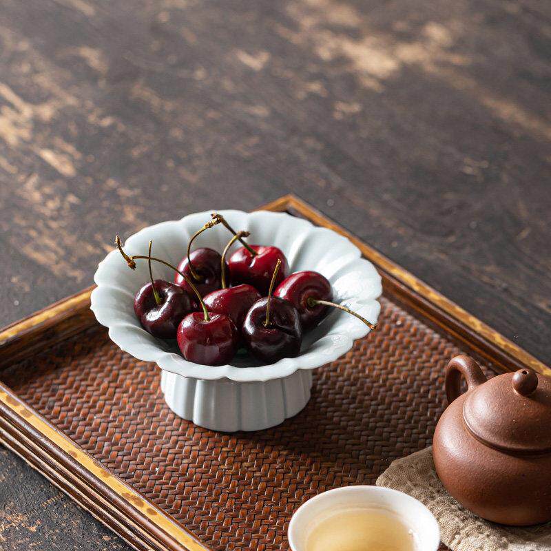 中式陶瓷茶点盘沥水高脚盘水果盘点心糕点水果盘干果零食盘碟子