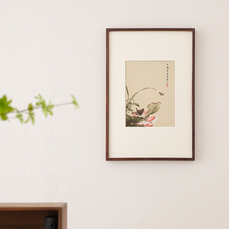 郎世宁装饰画新中式国画床头卧室餐厅花卉鸟牡丹芍药荷花四联挂画