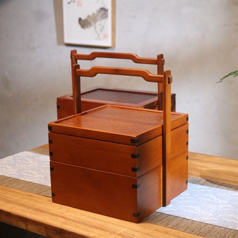 竹制茶具收纳盒竹提梁食盒茶道便携旅行收纳箱户外茶盘茶道配件