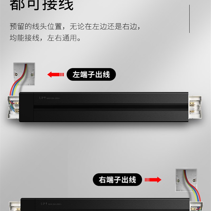 森尔可移动电力轨道插座厨房专用壁挂式滑动明装无线排插双向铝环