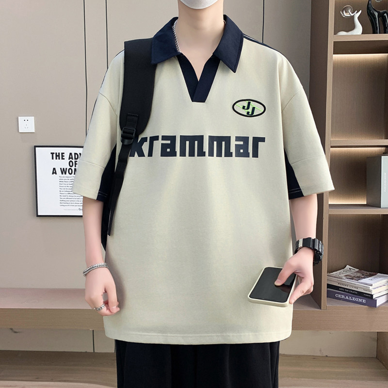 2026夏季上新青少年个性翻领印花t恤学院风学生百搭宽松舒适短袖