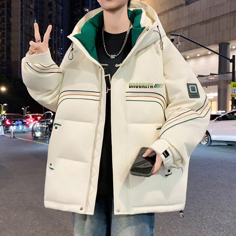 青少年新款多元拼接羽绒服男连帽中长款加厚保暖防寒外套潮流宽松
