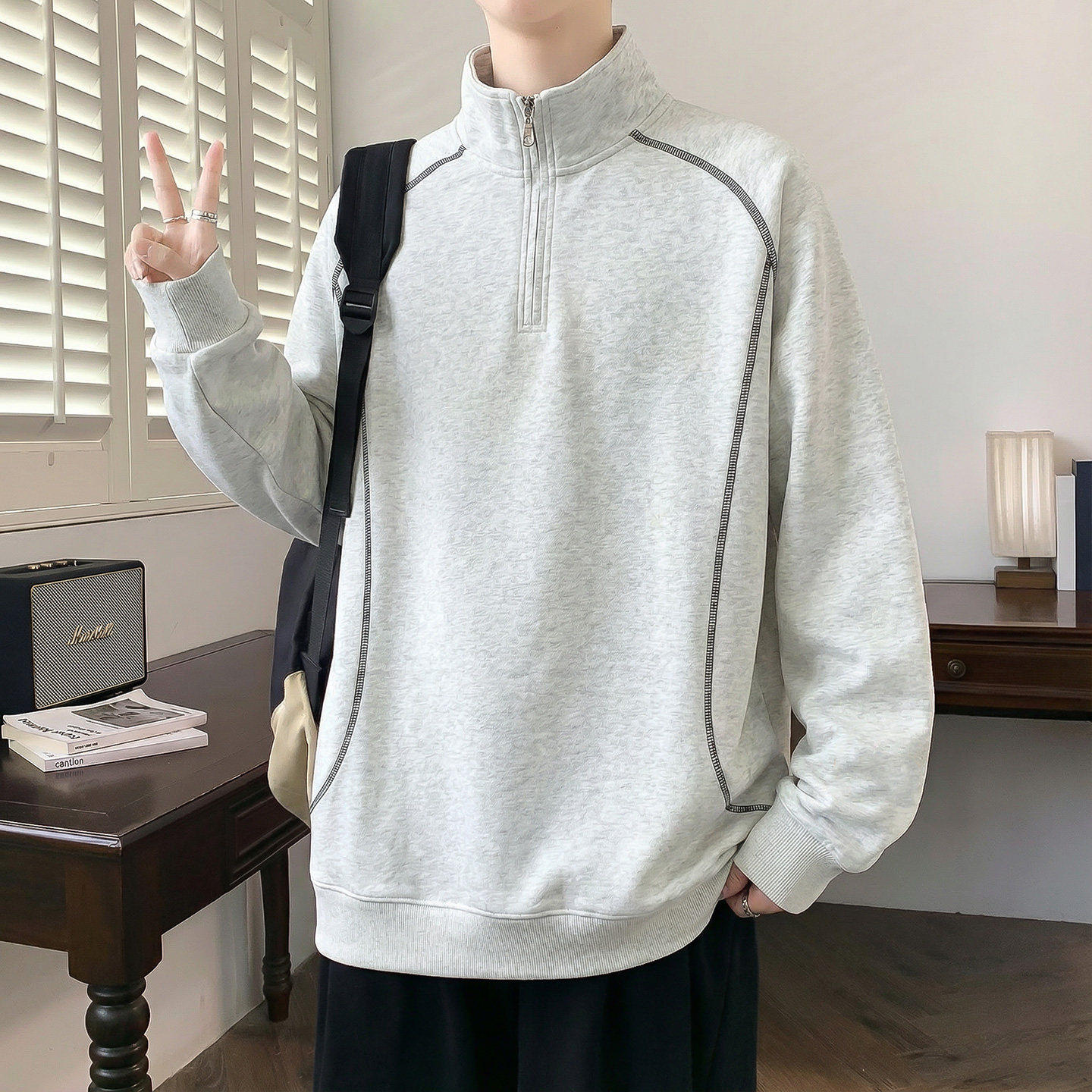 春季重磅新款卫衣2026青少年韩版半高领拉链简约拼接设计百搭卫衣