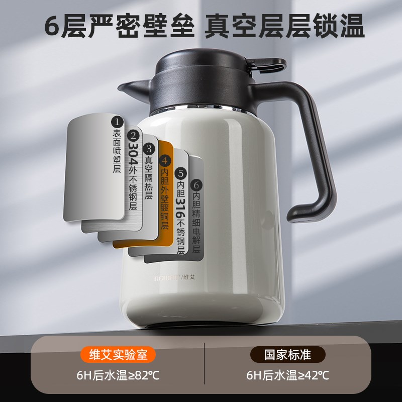维艾316不锈钢保温壶大容量水壶热水壶2026新款家用焖茶壶暖水瓶