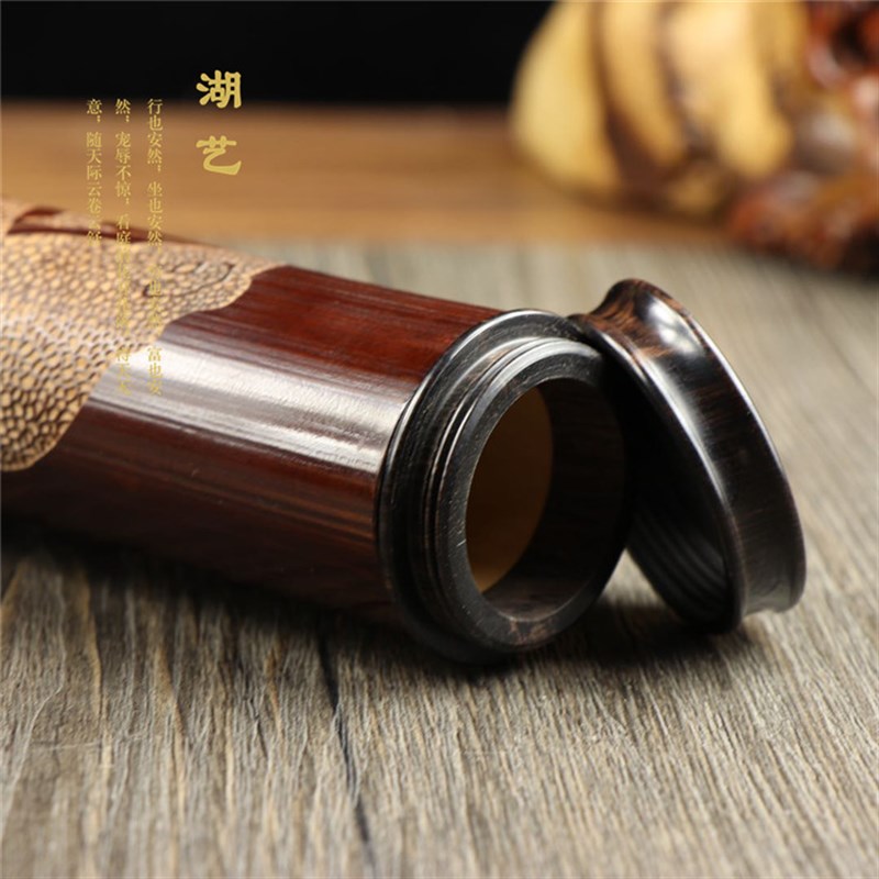湖艺香筒  拆房老料老煤竹长款雕刻香筒 茶叶筒 镶嵌黑檀木包邮