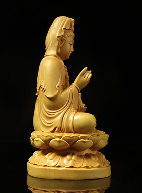 黄杨木雕木质坐莲净瓶兰花指观音菩萨佛像居家汽车装饰雕刻摆件