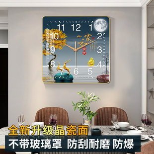 装饰挂钟静音准时客厅晶瓷画正方形家用钟表时尚装饰画卧室餐厅