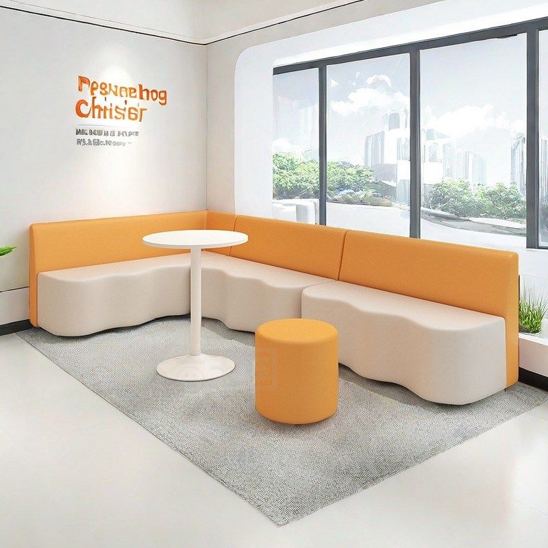 早教中心培训机构靠墙卡座沙发家长等候休息区会客区组合软包座椅