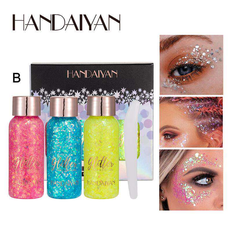 3Pcs Glitter Eyeshadow Gel Set人鱼闪片液体眼影身体亮片啫喱膏