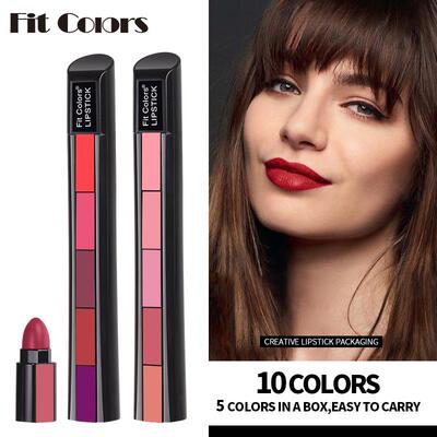 5 Colors Matte 5-In-1 Lipstick 雾面丝绒显白不易沾杯多节口红