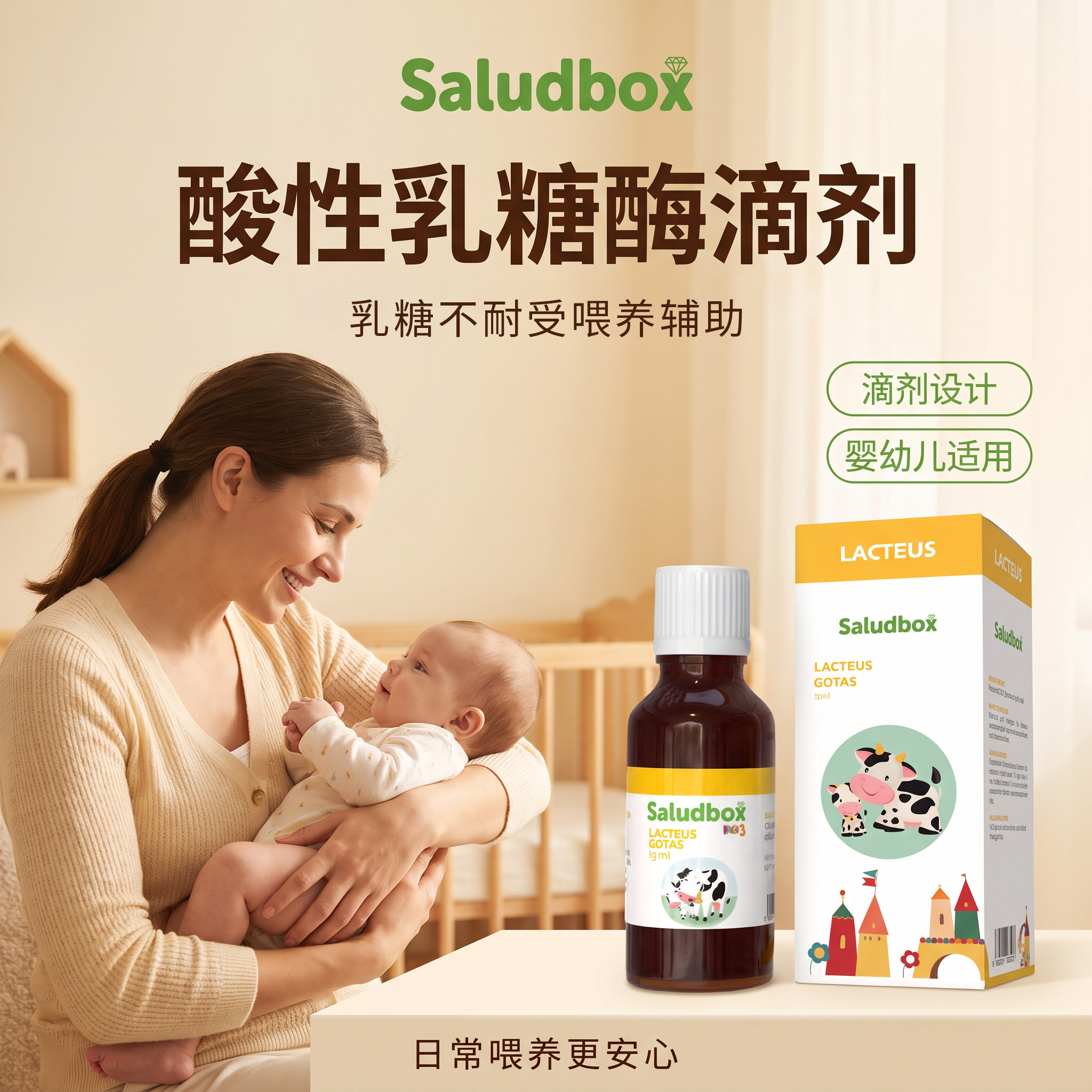 Saludbox西班牙原装进口乳糖酶滴剂乳糖婴幼儿乳糖不耐受15ml