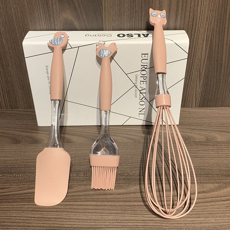 SwanLace 卡通硅胶耐高温烟粉色打蛋器油刷刮刀厨具烘焙工具套装