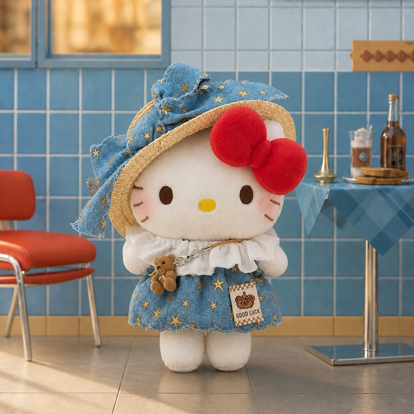 三丽鸥正版hellokitty嗨咯哈喽凯蒂猫星星牛仔裙kt手作毛绒公仔