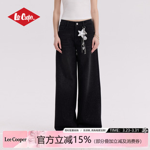 长裤 女宽松弯刀裤 显瘦女士直筒 Cooper街头风黑色阔腿牛仔裤 Lee