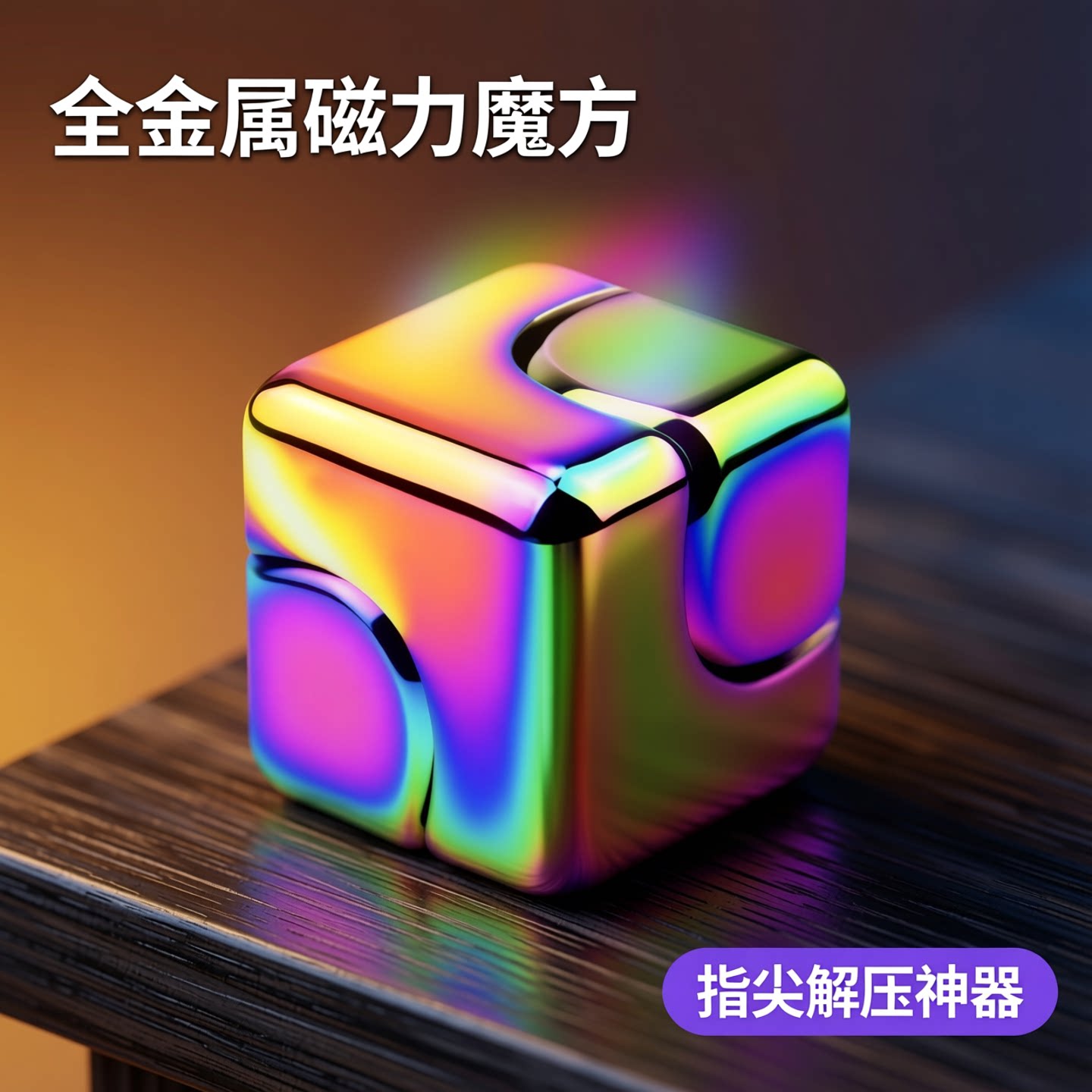 炫彩魔方全金属指尖陀螺解压四方块成人儿童孩磁力便携式EDC玩具