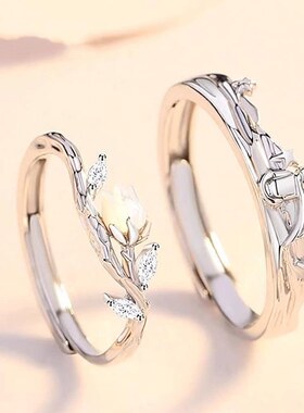 小王子与玫瑰情侣戒指白贝母花朵