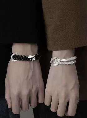 锦鲤黑珠情侣手链男款设计手串