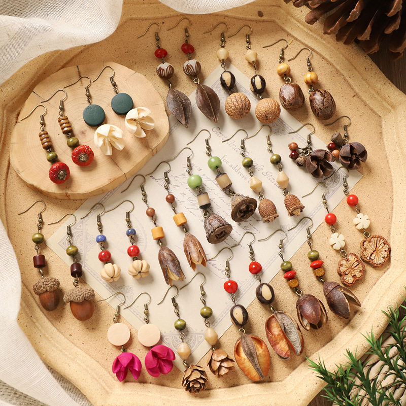 复古手作植物果实耳环森系松果文艺民族风中药干果小众创意耳饰女,饰品/流行首饰/时尚饰品新,民族风耳饰,淘宝优惠券,粉丝福利购,淘宝优惠卷
