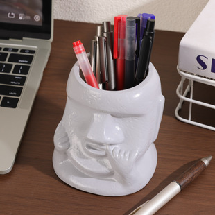 创意搞怪摩艾石像笔筒多功能收纳盒家居客厅办公室桌面高级感摆件