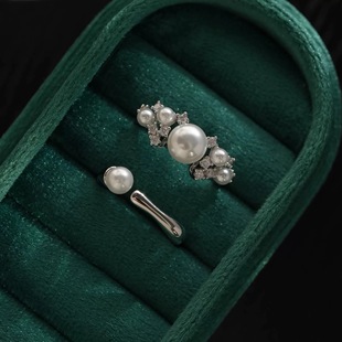 新款精工繁星锆石珍珠戒指女小众叠带指环高级感轻奢闺蜜食指戒