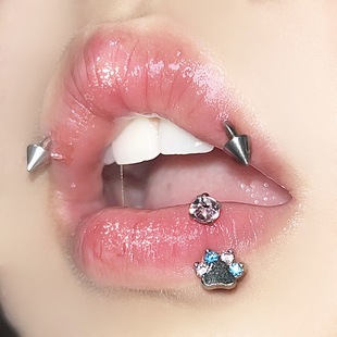 爆闪狗爪猫爪镶钻内牙唇环马蹄环新款可爱耳饰穿刺饰品