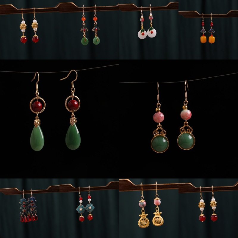 新中式耳饰黄铜耳钩复古宫廷风民族汉服旗袍古风耳环,饰品/流行首饰/时尚饰品新,民族风耳饰,淘宝优惠券,粉丝福利购,淘宝优惠卷