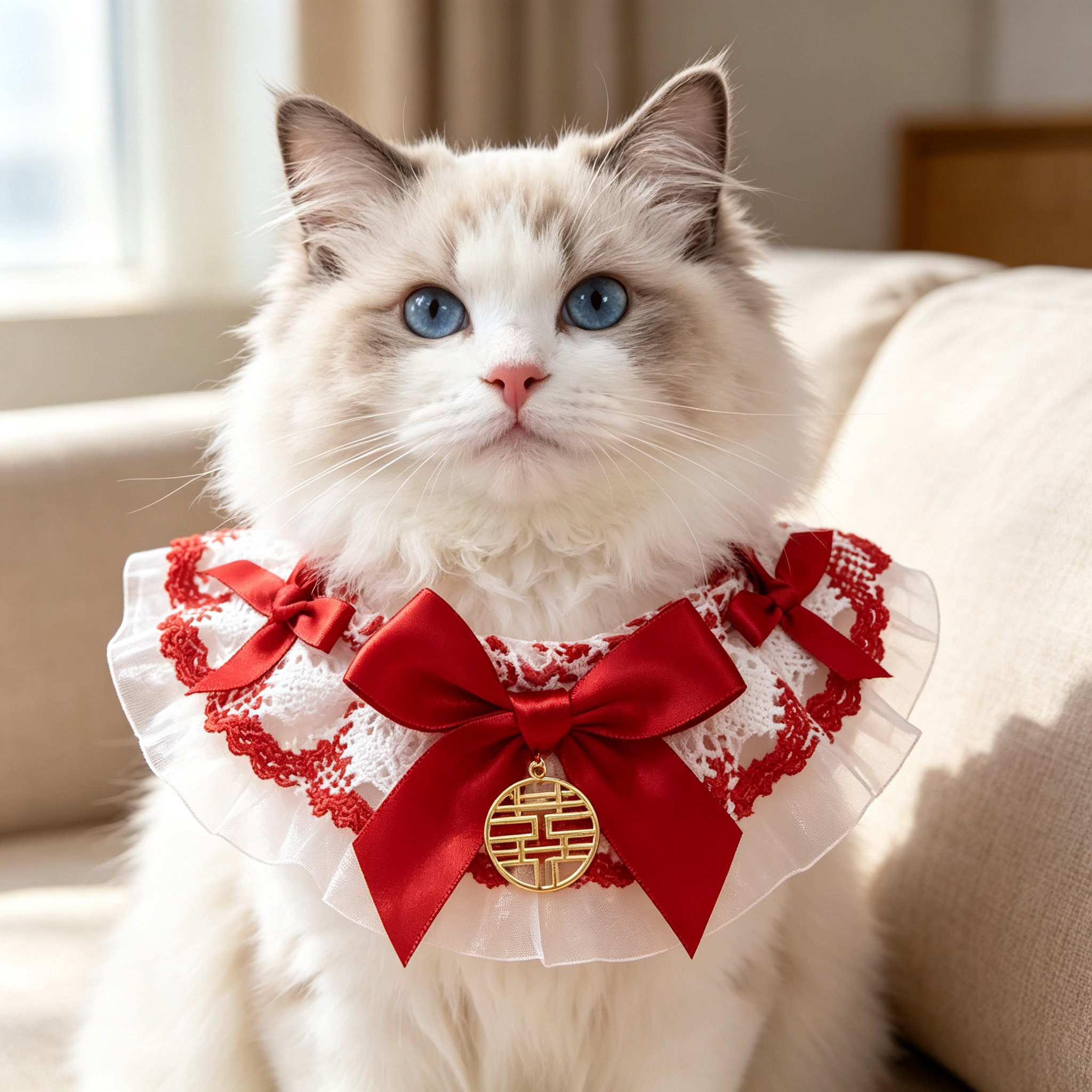 红色喜庆猫狗结婚围脖口水巾