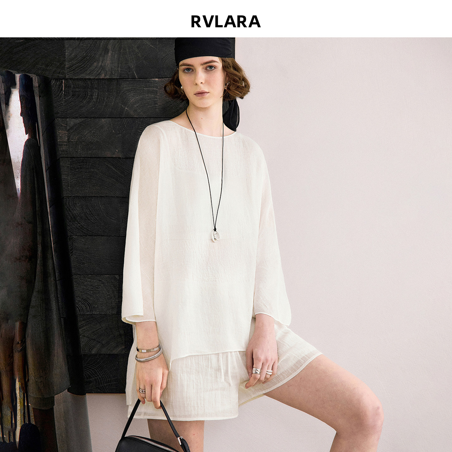 RVLARA松弛感亚麻套装夏新款宽松圆脸短袖松紧短裤日式慵懒两件套