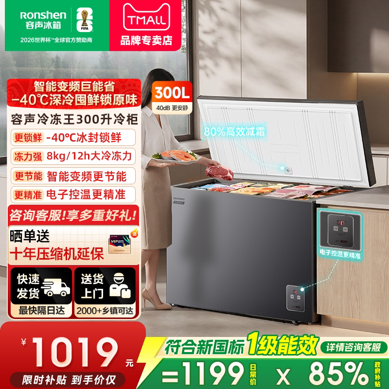 新款容声300升小冰柜家用小型卧式冷柜