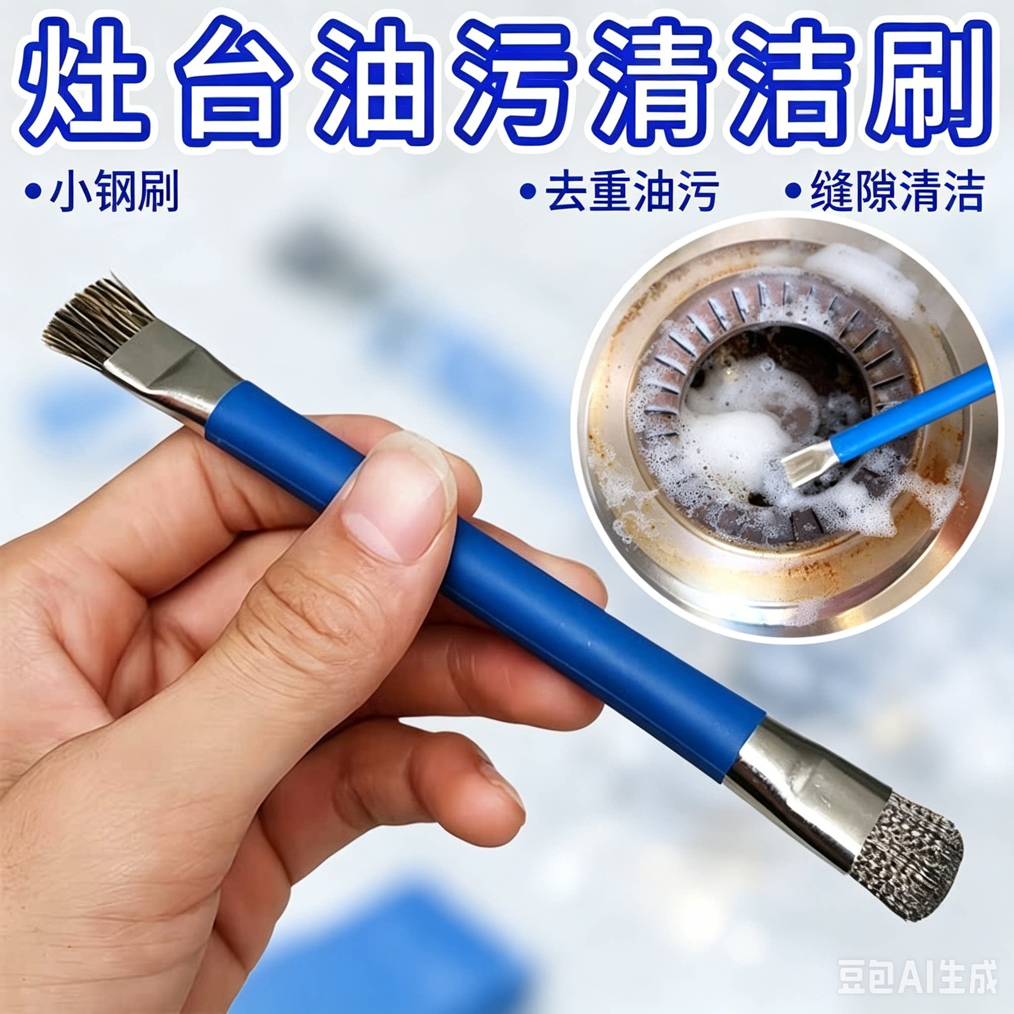 清洁小钢刷厨房煤气灶台清洁钢刷去污水槽刷子灶洁刷清洁刷清理ZX