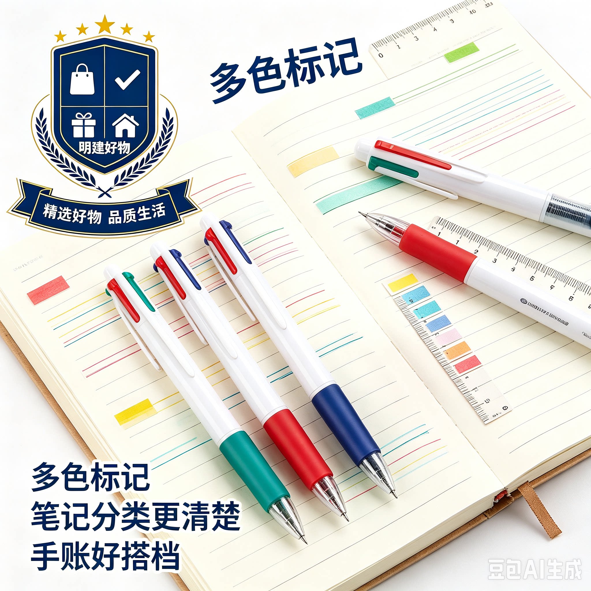 【老师推荐】多色合一按动圆珠笔学生分类标记速干多色笔圆珠笔CL
