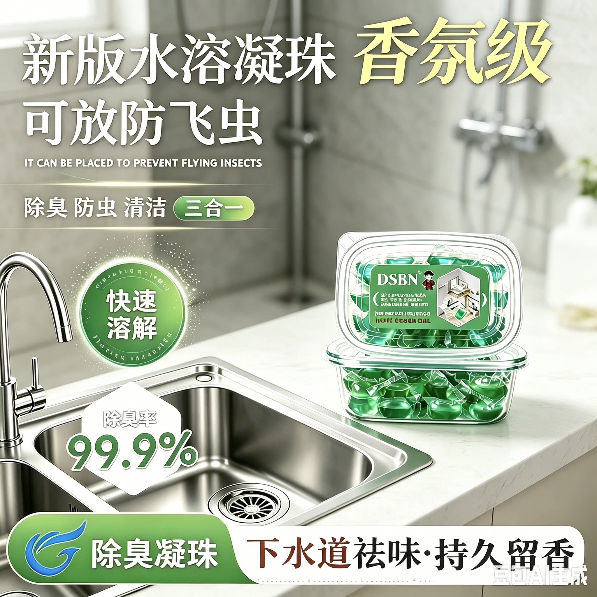 下水道除臭凝珠防返臭神器地漏管道除臭去味凝珠清香家用持久CX